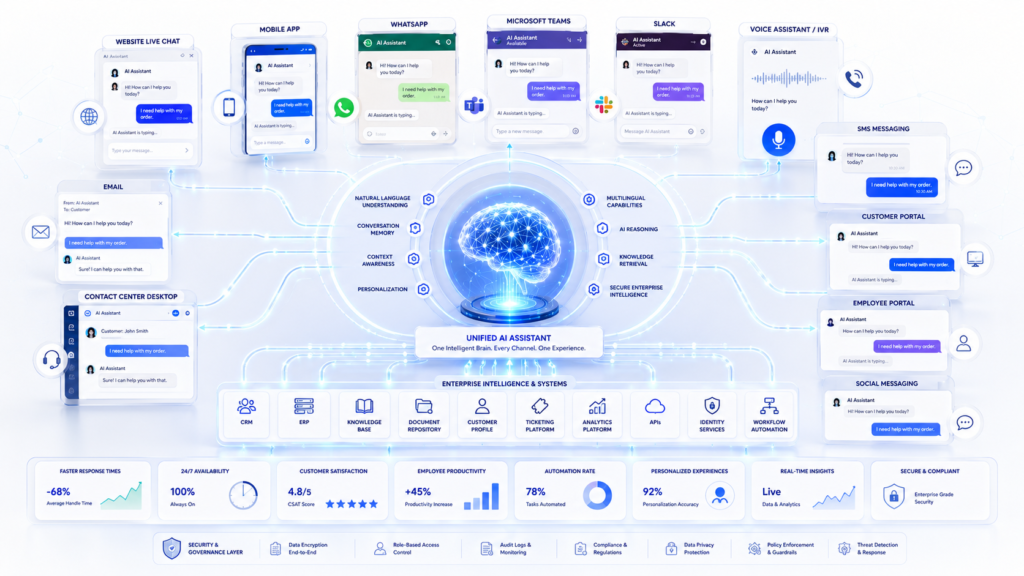Omnichannel conversational AI assistant across multiple customer communication channels