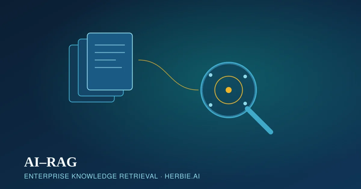 Illustration of AI-RAG showing enterprise documents flowing into a semantic search and retrieval engine