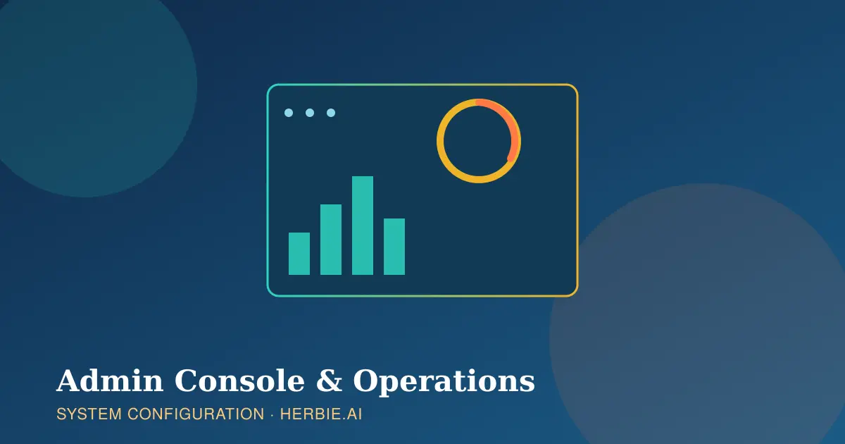 Herbie.AI administration console dashboard with usage charts and a system health gauge