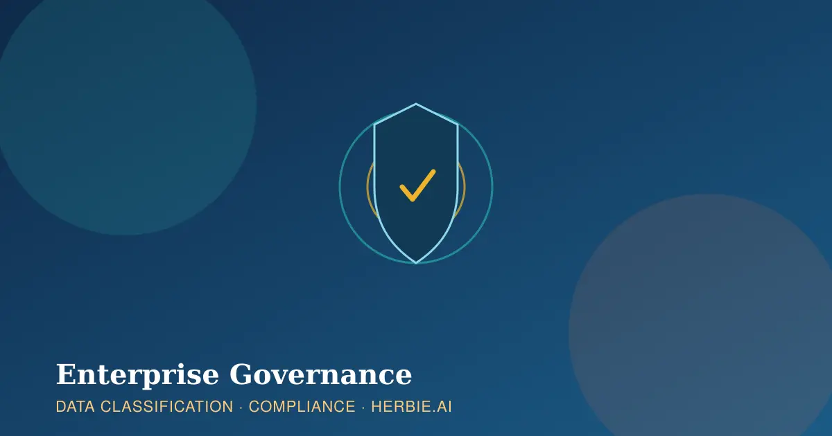 Enterprise governance illustration showing a shield representing data classification and AI compliance controls